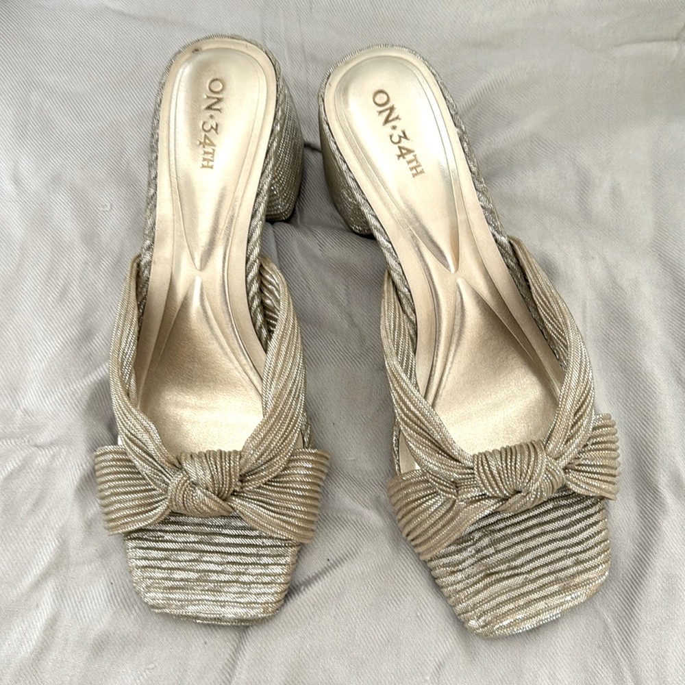 NWB ON 34TH Gold/Silver 
TEXTURED SLIP ON BLOCK HEEL